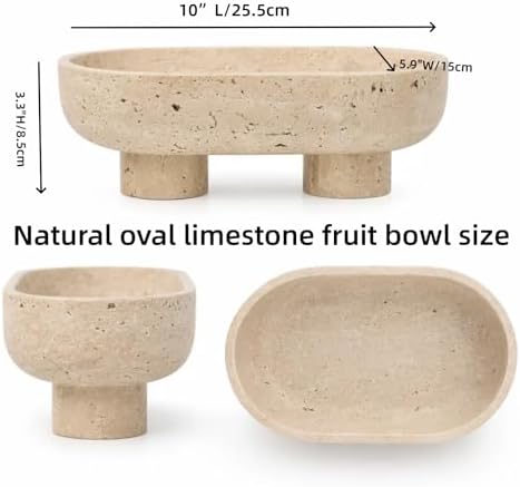 10" Natural Oval Travertine Fruit Bowl for Kitchen Counter,Decorative Bowl - Image 2