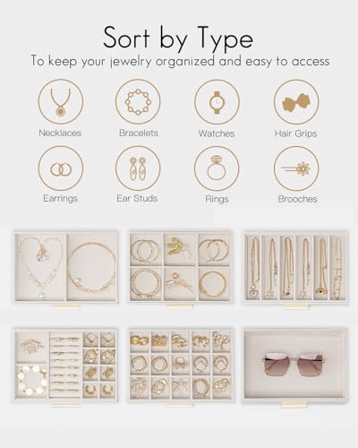 VLANDO 6 Layer Jewelry Box for Women, Glass Lid Jewelry Organizer with 6 Drawers for Necklaces Rings Earrings Bracelets - White - Image 4