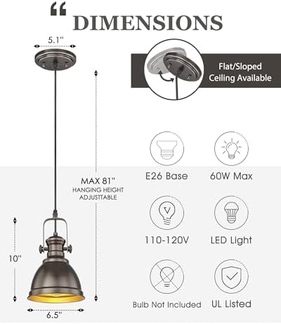 2-Pack Oil Rubbed Bronze Pendant Light Kitchen Island, Metal Shade - Image 2