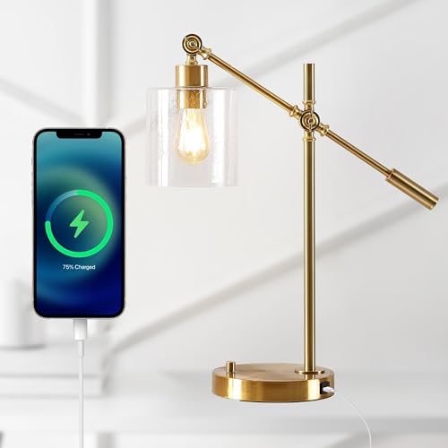 JONATHAN Y Kathryn 23" Metal Seeded Glass Modern Task Lamp, Brass Gold - Image 2