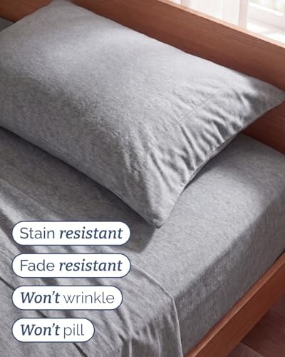 Twin Size 3 Piece Sheet Set - Breathable & Cooling Sheets - Heathered Grey - Image 5