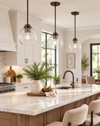 2-Pack Pendant Lights Kitchen Island, 7" Oil Rubbed Bronze Hanging Lights Fixtures with Clear Glass Globe Shade, Modern Kitchen Island Lighting for Bathroom, AD-22280-1P2-ORB - Image 5