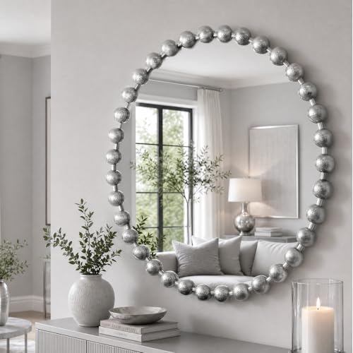 Madison Park Round Mirror, Metal Frame Circle Mirror 36 inch, Wall Art Decor Mounted Hanging for Entryway, Bathroom, hallway, Living Room, Vanity, Marlowe, Silver - Image 3