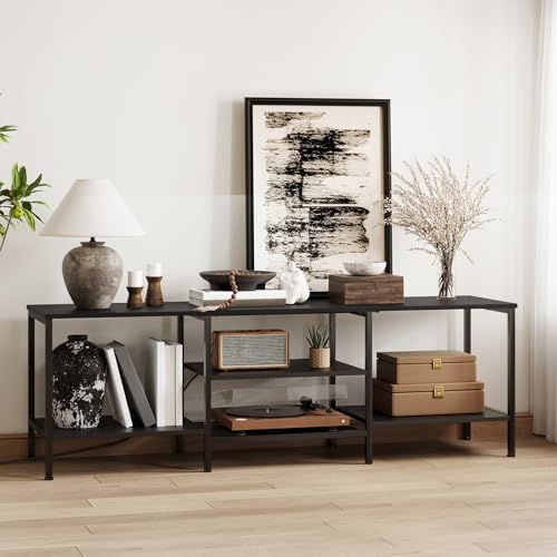 HOOBRO TV Stand with Power Outlets to 75 Inches, TV Console Table with Open Storage Shelves Cabinet, Industrial Media Entertainment Center for Living Room Bedroom, Black BB60DS01 - Image 4