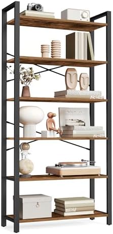 VASAGLE 6-Tier Bookshelf, Bookcase with Steel Frame, Book Shelf for Living Room, Home Office, Study, 11.8 x 26 x 73.2 Inches, Industrial Style, Rustic Brown and Ink Black ULLS062B01 by VASAGLEbySONGMICSHOME
