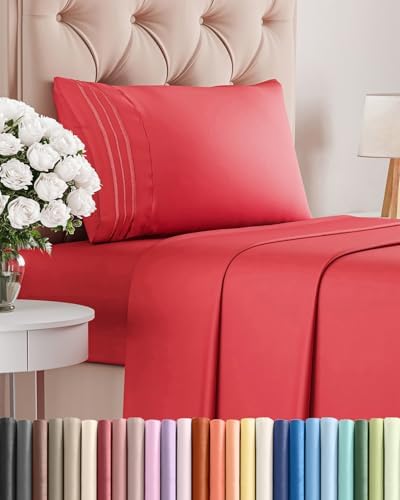 Twin Size 3 Piece Sheet Set - Comfy Breathable & Cooling Bed Sheets - Red by CGKUnlimited