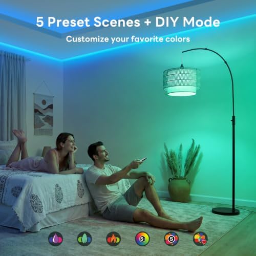 Boho Rattan Arc Floor Lamp, 71" RGB Color Changing, 3-in-1 Shade - Image 5