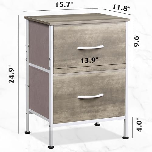 WLIVE Night Stand, Greige Nightstand with 2 Fabric Drawers, Small Dresser for Bedroom, Bedside Table End Table with Storage Drawer, College Dorm, Dormitory, Greige Oak - Image 3