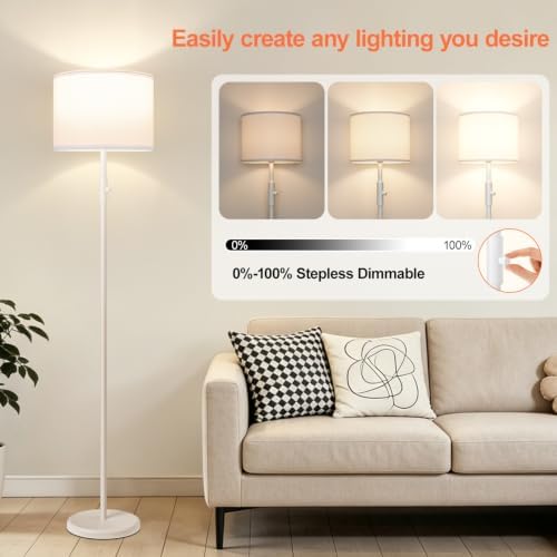 Floor Lamp Simple Design with Shade, Standing Lamps for Living Room Bedroom Office Dining Room Kitchen-White - Image 2