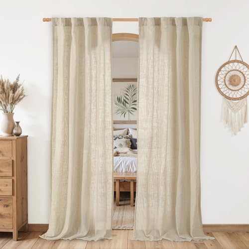 LAMIT Natural Sheer Linen Curtains for Living Room Doorway 2 Panels by LAMIT