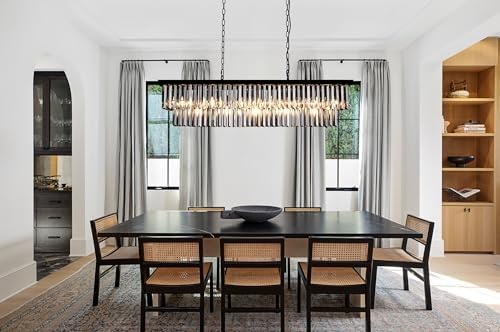 Wellmet Crystal Chandelier 47 inch, 11-Light Modern Smoke Grey Rectangular Crystal Chandelier Ceiling Hanging, Linear Chandeliers Light Fixture for Living Room, Dining Room, Bedroom, Kitchen Island by Wellmet