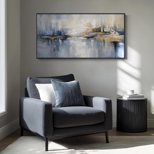 Extra Large Framed Blue Abstract Wall Art for Living Room, Horizontal 30x60 - Image 4
