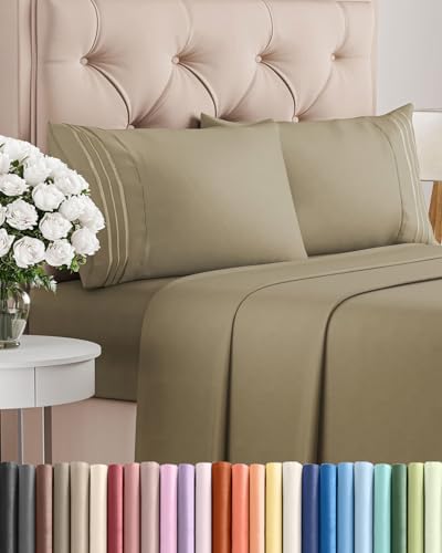 King Size 4 Piece Sheet Set - Comfy Breathable & Cooling Sheets - Khaki by CGKUnlimited