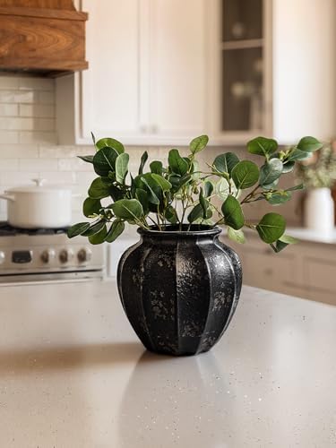 LE TAUCI Black Ceramic Vase, 9-Inch Textured Flower Vase - Image 5