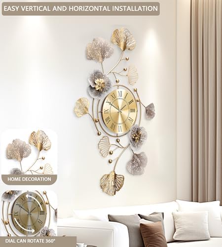 33" Modern Farmhouse Large Decorative Wall Clock, Ginkgo Metal Art - Image 4