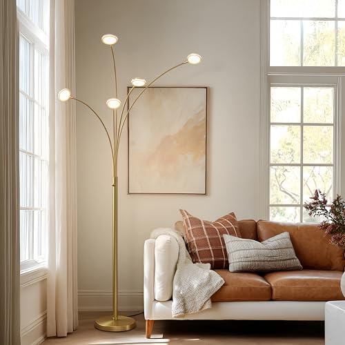 Brightech Orion Arc Floor Lamp for Living Room, Tree Floor Lamp with 5 Adjustable Arms, Multi-Head Standing Lamp with Flexible Rotating LED Lights for Bedroom, Dorm - Bright Hanging Lighting - Brass - Image 6