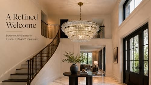 4-Tier 40 Inch Clear Crystal Glass Chandeliers, Modern Round Luxury 10 Lights Hanging Pendant Light Fixture, for Dining Living Room, Bedroom, Foyer, Entryway (Included E12 Bulbs) - Image 3