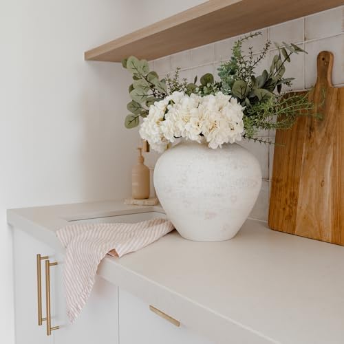 SilkSerenade Large White Round Vase for Flowers & Table Centerpieces - 11 Inch Rustic Textured Earthy Stone Look, Matte Big Vessel Decorative Arina Modern Farmhouse Wabi Sabi Decor Living Dining Room - Image 2