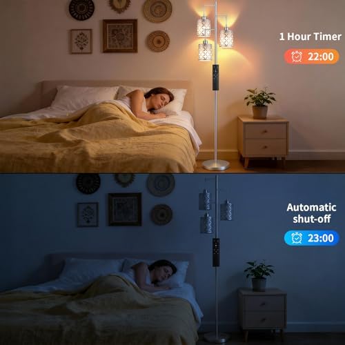 72" Dimmable Floor Lamp with Remote & Timer, Modern Minimalist Standing Lamp for Living Room Bedroom, 3 Individually Controlled Heads, 2 Height Options, 3x 1100LM LED Bulbs Included -Silver - Image 6
