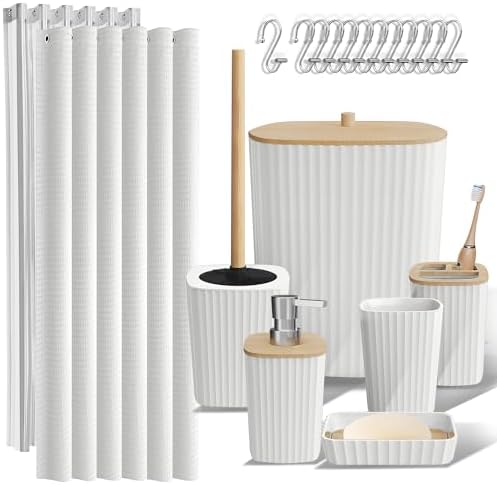 Clara Clark White Bathroom Set, Shower Curtain Set, Bathroom Accessory Set by ClaraClark