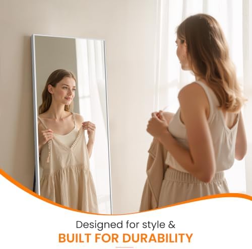 Full Length Floor Mirror 56"x15", Large Standing Body Mirror, Silver - Image 3