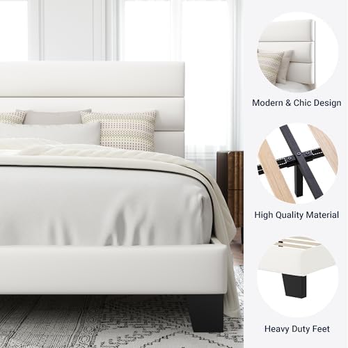 Allewie Full Size Platform Bed Frame with Velvet Upholstered Headboard - Image 6