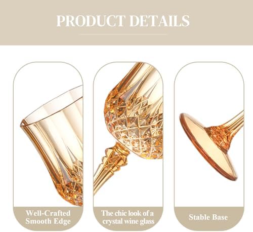XUWAIDSGN 16 Pcs 7oz Plastic Vintage Wine Glasses Drinking Glasses Unbreakable Wedding Glassware Crystal Water Goblets Reusable Drinkware Vintage Champagne Flutes (16, Amber) - Image 3