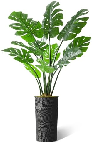 Artificial Tree in Geometric Spiral Pattern Planter, Fake Monstera Silk Tree for Indoor and Outdoor Home Decoration - 65" Overall Tall (Plant Pot Plus Tree) - Image 2