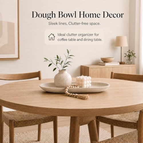 Long Decorative Bowl for Centerpiece, Dough Bowl for home decor 16" Beige - Image 4