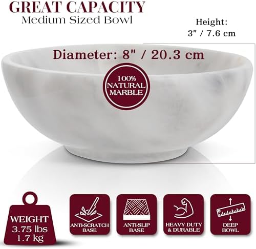 Gusto Nostro 8" Luxury White Marble Decorative Bowl for Coffee Table - Elegant Modern Fruit Bowl for Kitchen Counter - Heavy Stone Entryway Catch all for Keys, Jewelry, Potpourri Holder - Medium Size - Image 3