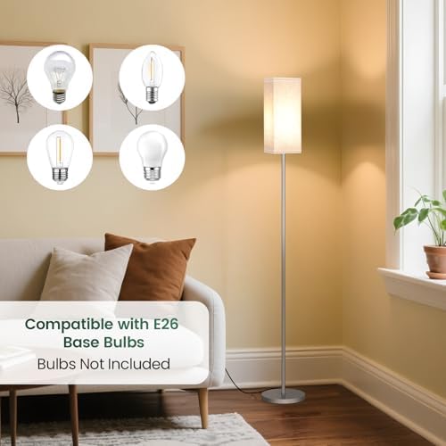 64.6'' Floor Lamp, Pole with Foot Switch, Modern Standing Lamp Lamp, Minimalist Freestanding Lamp (Bulb Not Included), for Living Room, Bedroom Office ETL Listed, Silver and Beige, SE07LD05 - Image 4
