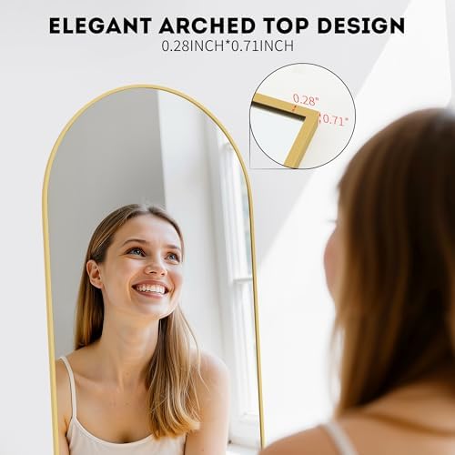 Simple Deluxe Arched Full Length Mirror, 64"×21" Large Floor Mirrors, for Wall Door Bedroom Bathroom Living Room (Gold) - Image 4