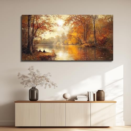 FUHAIHUA Canvas Wall Art For Living Room Large Wall Decor For Bedroom Modern Office Wall Decorations Saffron Yellow Tree Landscape Painting Forest Pictures Artwork Ready To Hang Home Decor 20"x40" - Image 6