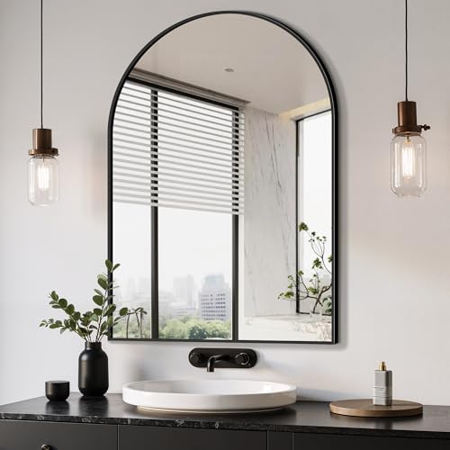Delma Arched Bathroom Mirror, 26"x38", Black by Delma