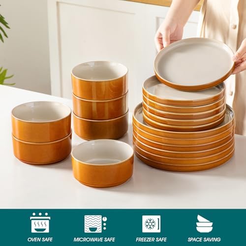 vancasso ONION Ceramic Plates and Bowls Sets, 18 Pieces Grey Dinnerware Sets for Kitchen, Reactive Glaze Dishes Set for 6, Dishwasher and Microwave Safe - Image 4