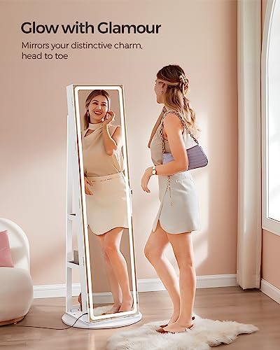 SONGMICS LED Mirror Jewelry Cabinet Standing, Adjustable Lights, Lockable - Image 2