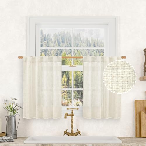 LAMIT Cafe Linen Curtains for Kitchen Windows Over Sink, 34x30 Inch by LAMIT
