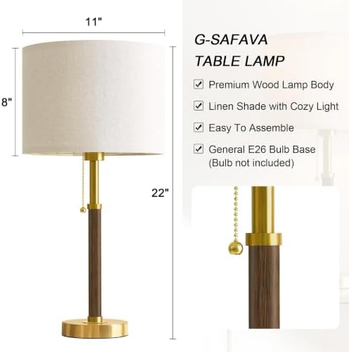 Wood Table Lamps 22" Mid Century Modern Lamps for Bedroom Living Room Lamps - Image 2