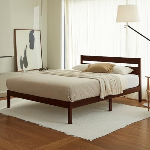 LIFEMENT Classic Wood Platform Bed Frame with Headboard, Essential, Noise Free, Under Bed Storage, No Box Spring Needed, Easy Assembly (Walnut, Full) - Image 3