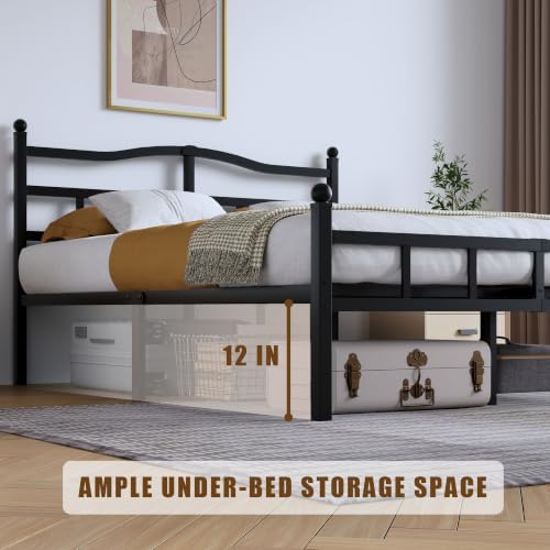 SHOANED 14 Inch Metal Bed Frame - Queen Size Heavy Duty Bedframe with Headboard & Footboard Black Basic Steel Slats Platform No Box Spring Needed/Easy Assembly/Noise Free - Image 6