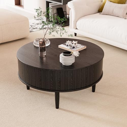 Round Fluted Lift Top Coffee Table with Storage, Mid Century Modern Coffee Table for Living Room, Home Small Space,31.5" Fluted Center Table (Black, 31.5inch) - Image 6