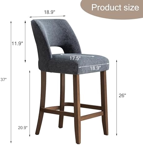 VKNOW Bar Stools Set of 6, 26" Fabric Counter Height Bar Stools, Navy Blue - Image 2