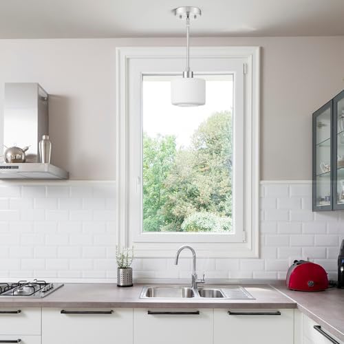 Milk Glass Pendant Lights Kitchen Island 2 Pack, Modern Brushed Nickel Hanging Light Fixtures with Rods, Mini Kitchen Pendant Lighting Over Island for Sink Bathroom, OS-YQ8153-2PBN - Image 6