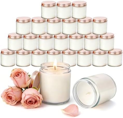 24 PCS 4oz White Soy Wax Candles, Classic Rose Scented Candle Gift Set | Warm & Cozy Bulk Favors | Perfect for Weddings, Housewarmings, Holiday Parties | Relaxing Rose Home Fragrance by Trxvxo