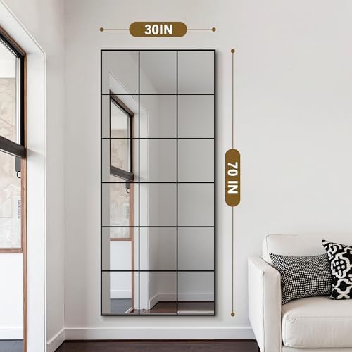 Full Length Mirror Window Pane, 30" x 70" Large Decorative Mirror, Black - Image 2