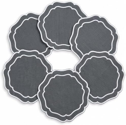 Linen Coasters for Drinks, Set of 6, 4.5 inch, Pewter by EmbroideryLinenVN