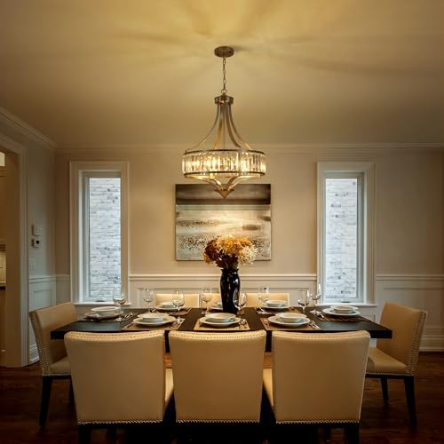 CNRATYE 20" Brushed Nickel Chandeliers for Dining Room, 5-Light Modern Crystal Chandelier for Entryway, Hanging Round Light Fixture for Kitchen Island Living Room Bedroom Office Bathroom Staircase - Image 2