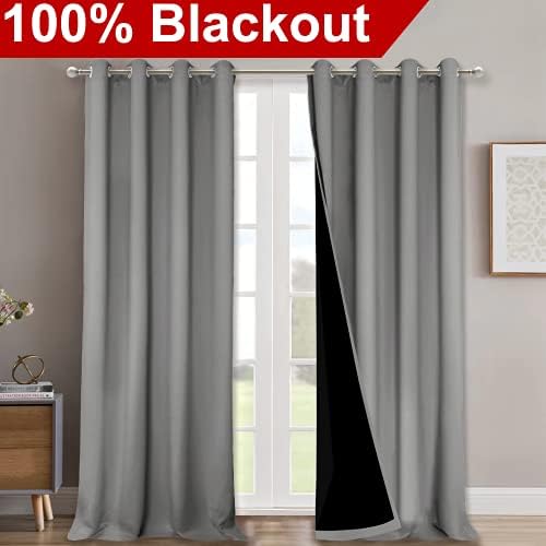 NICETOWN Silver Grey Blackout Curtains for Hall 52" w x 95" L 2 Panels - Image 2