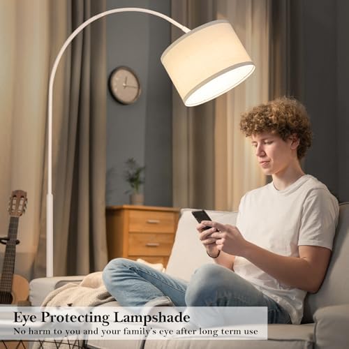 Arc Floor Lamp, White Standing Light with Adjustable Head and Pedal Switch - Image 5