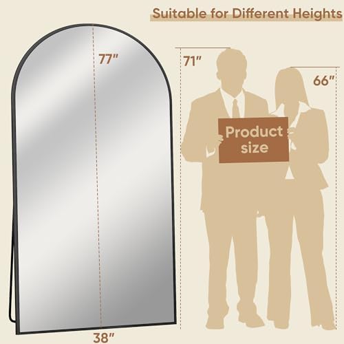 77"x38" Arched Full Length Mirror, Large Floor Mirror, Black - Image 4